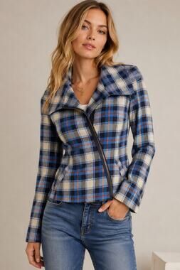 Crush by ABC Family Blue Plaid Asymmetrical Zip Flannel Jacket M Light Cotton